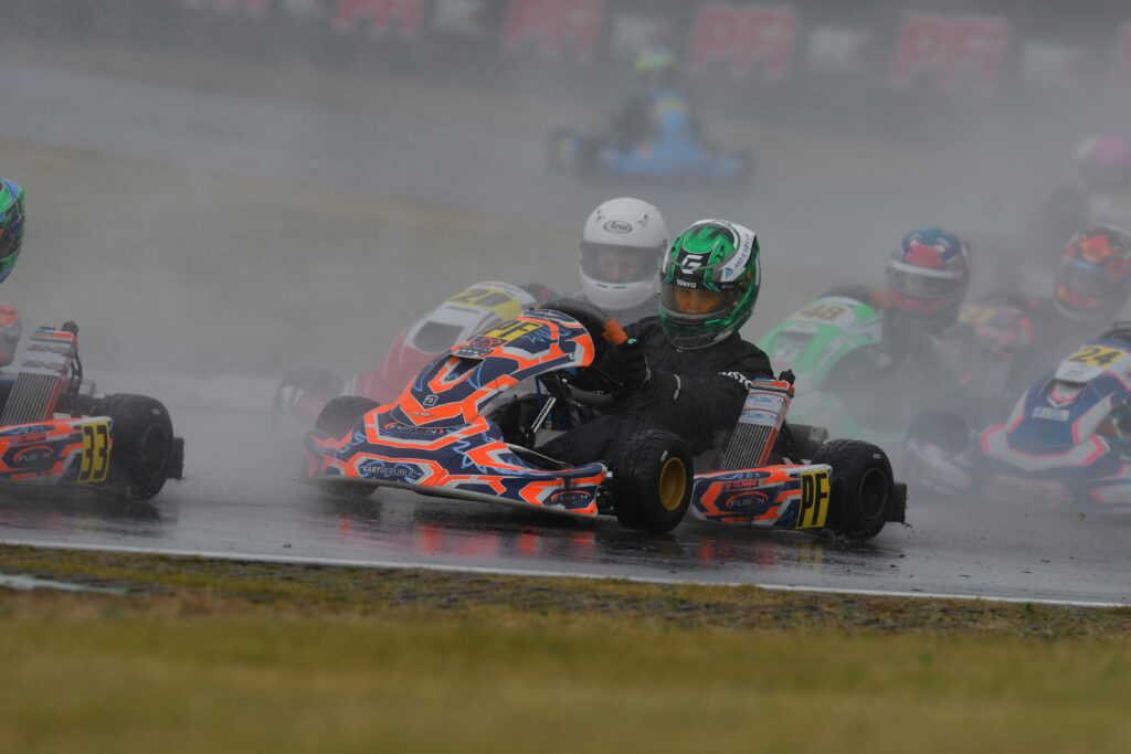 George Clark driving in wet weather at TVKC PF International